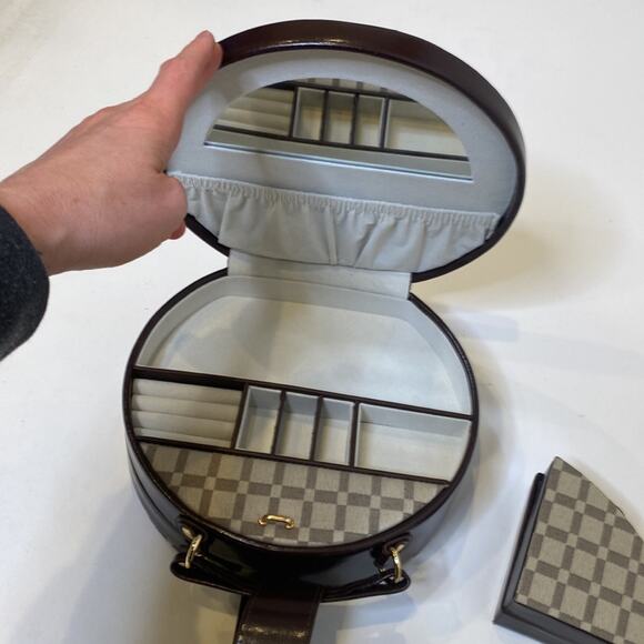 Bey-Berk Plaid Leather Neutral 2 Piece Jewelry Organizer Case NWOT Snap Close - Picture 6 of 16